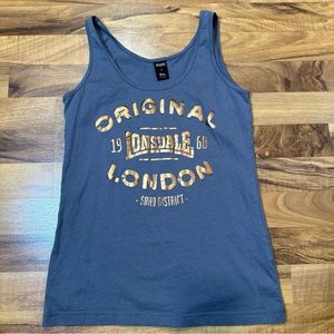 Lonsdale London‎ Original Logo Tank Top Size 12 Gray Gold Writing